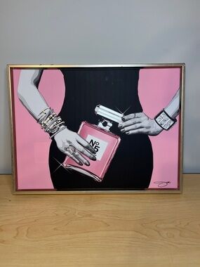 Hobby Lobby Pink & Black Fashion Perfume Bottle Wall Art